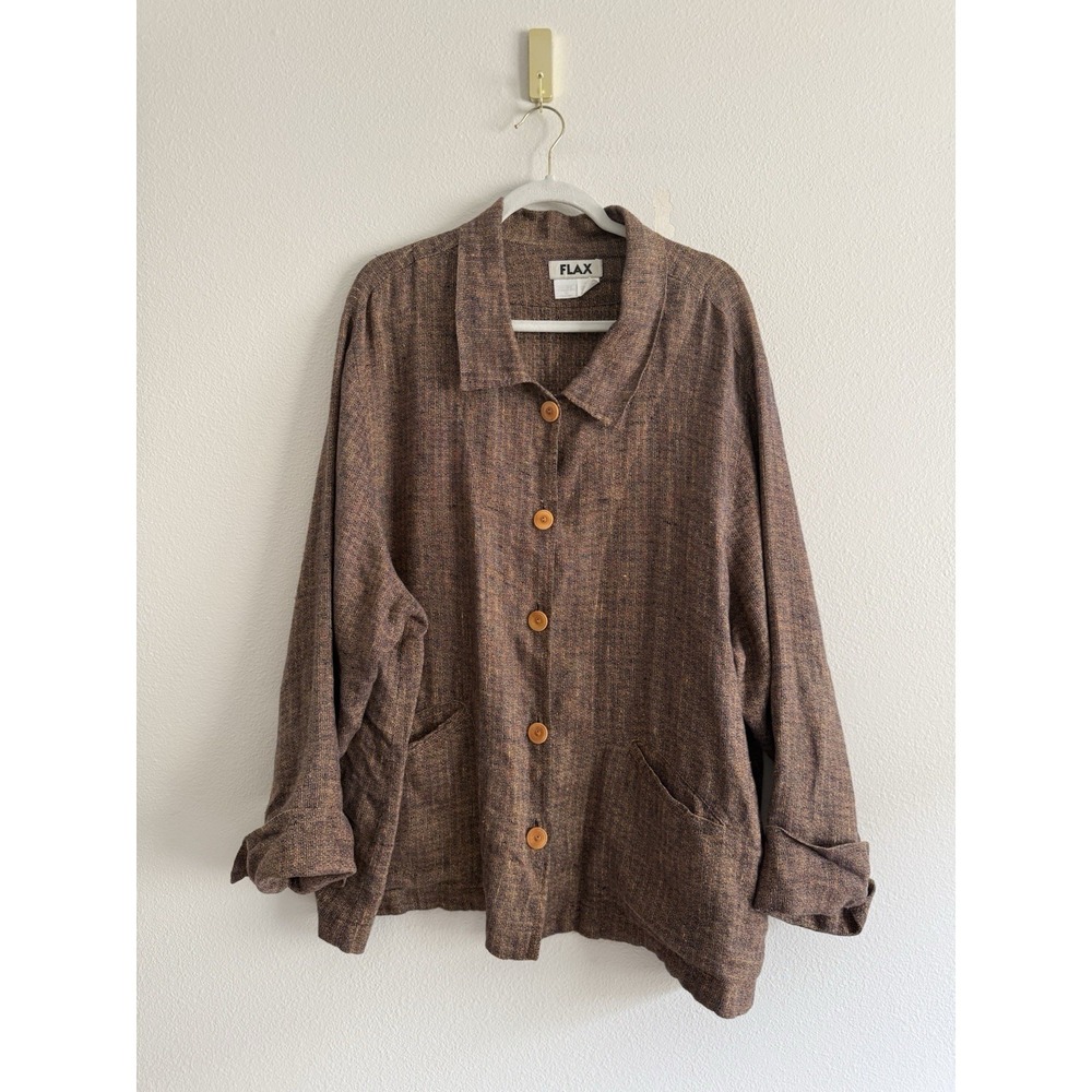 FLAX Linen Button Front Jacket Women's Sz 2G/XXL